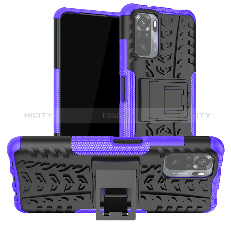 Funda Bumper Silicona y Plastico Mate Carcasa con Soporte JX1 para Xiaomi Redmi Note 10 4G Morado