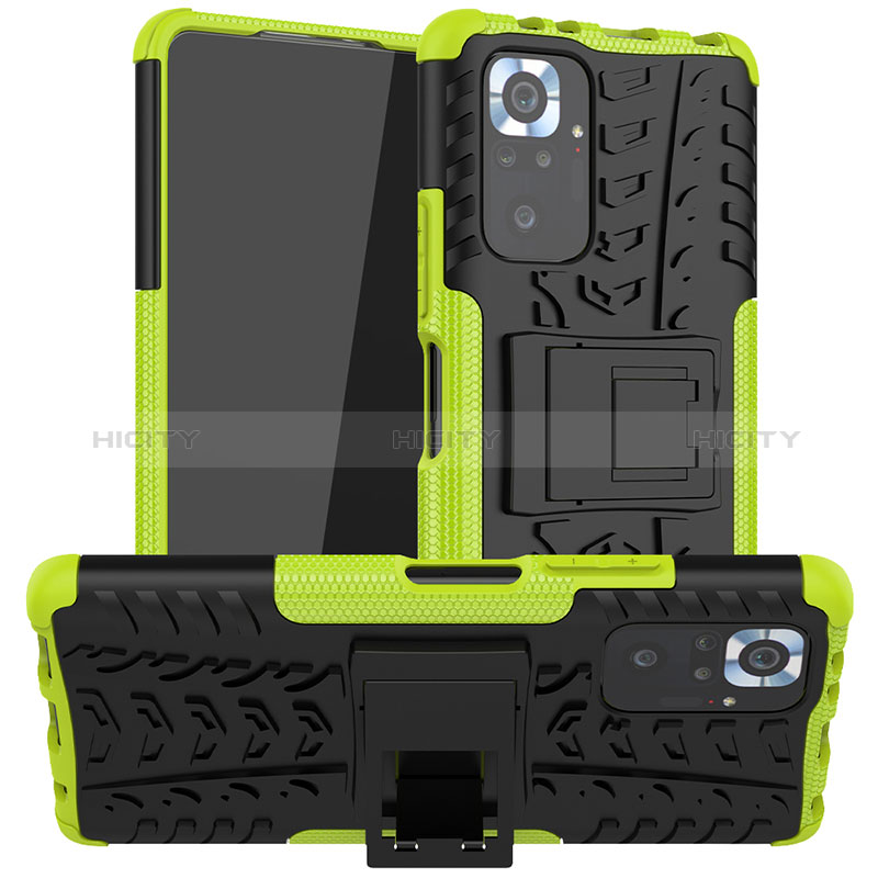 Funda Bumper Silicona y Plastico Mate Carcasa con Soporte JX1 para Xiaomi Redmi Note 10 Pro 4G Verde