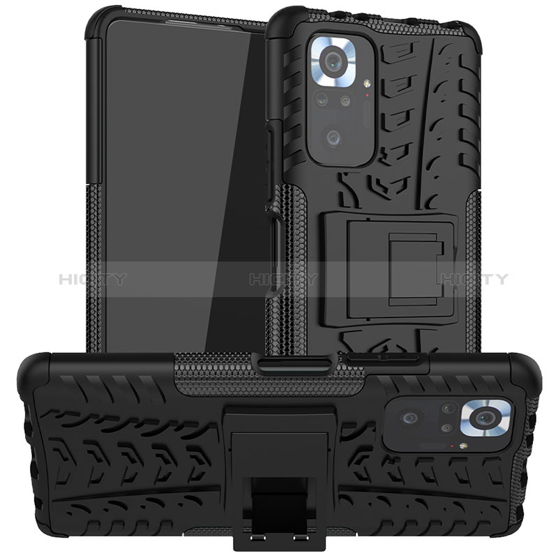 Funda Bumper Silicona y Plastico Mate Carcasa con Soporte JX1 para Xiaomi Redmi Note 10 Pro Max Negro