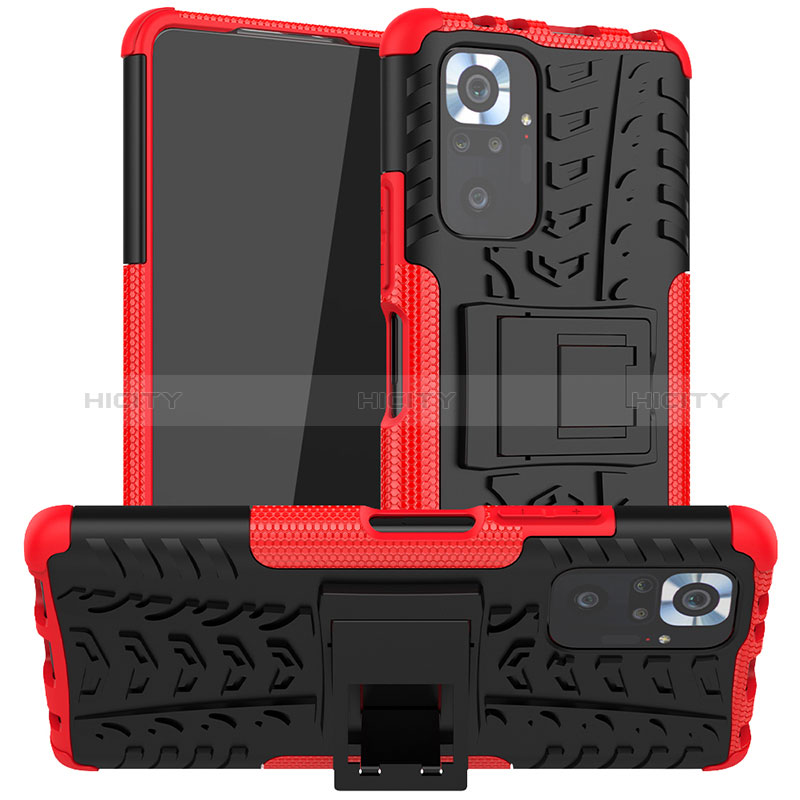 Funda Bumper Silicona y Plastico Mate Carcasa con Soporte JX1 para Xiaomi Redmi Note 10 Pro Max Rojo