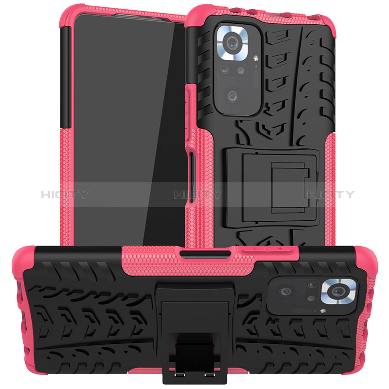 Funda Bumper Silicona y Plastico Mate Carcasa con Soporte JX1 para Xiaomi Redmi Note 10 Pro Max Rosa Roja