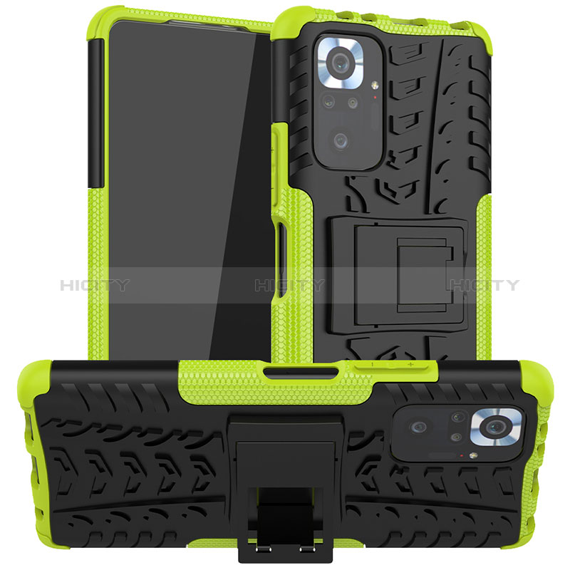 Funda Bumper Silicona y Plastico Mate Carcasa con Soporte JX1 para Xiaomi Redmi Note 10 Pro Max Verde
