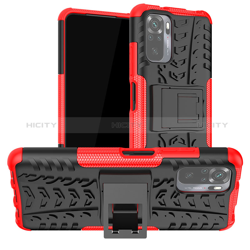 Funda Bumper Silicona y Plastico Mate Carcasa con Soporte JX1 para Xiaomi Redmi Note 10S 4G Rojo