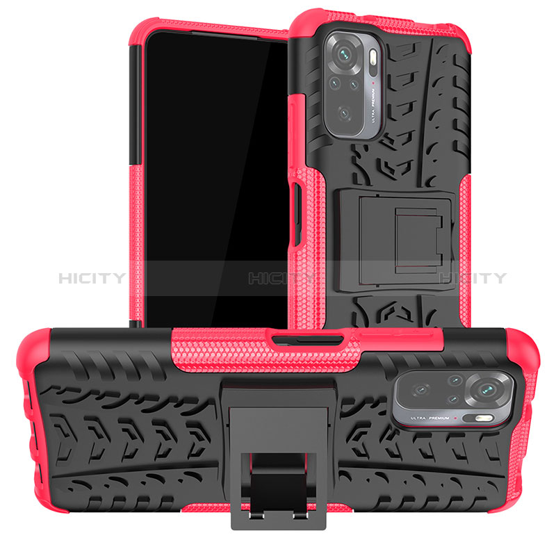 Funda Bumper Silicona y Plastico Mate Carcasa con Soporte JX1 para Xiaomi Redmi Note 10S 4G Rosa Roja