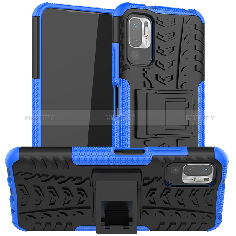 Funda Bumper Silicona y Plastico Mate Carcasa con Soporte JX1 para Xiaomi Redmi Note 10T 5G Azul