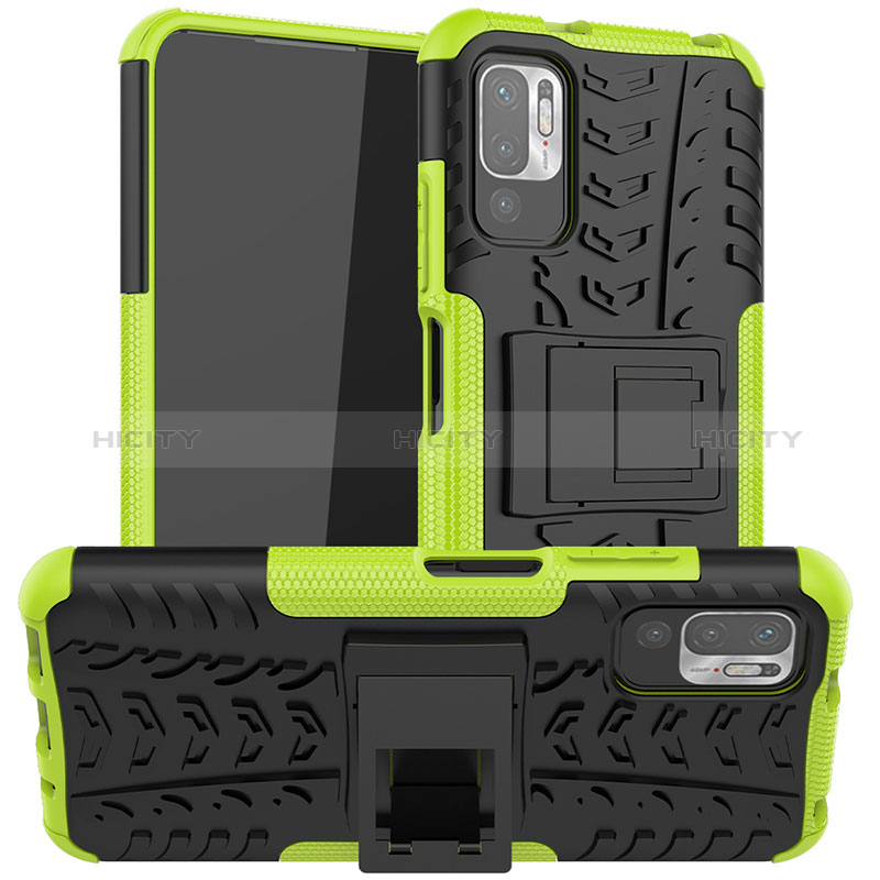 Funda Bumper Silicona y Plastico Mate Carcasa con Soporte JX1 para Xiaomi Redmi Note 10T 5G Verde