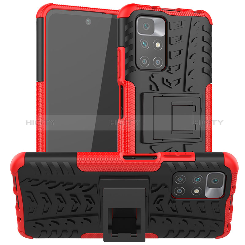 Funda Bumper Silicona y Plastico Mate Carcasa con Soporte JX1 para Xiaomi Redmi Note 11 4G (2021) Rojo