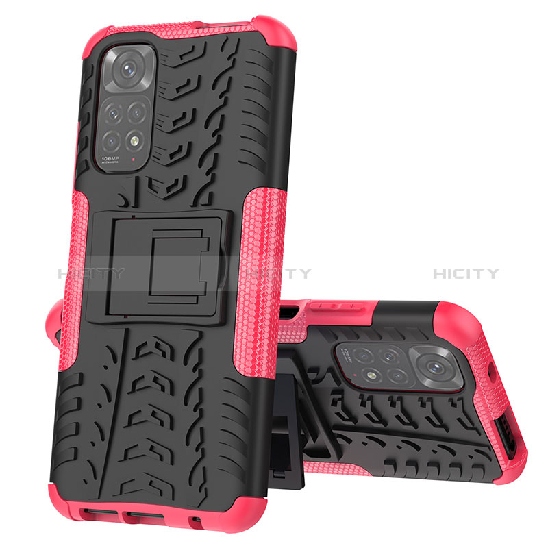 Funda Bumper Silicona y Plastico Mate Carcasa con Soporte JX1 para Xiaomi Redmi Note 11 4G (2022) Rosa Roja