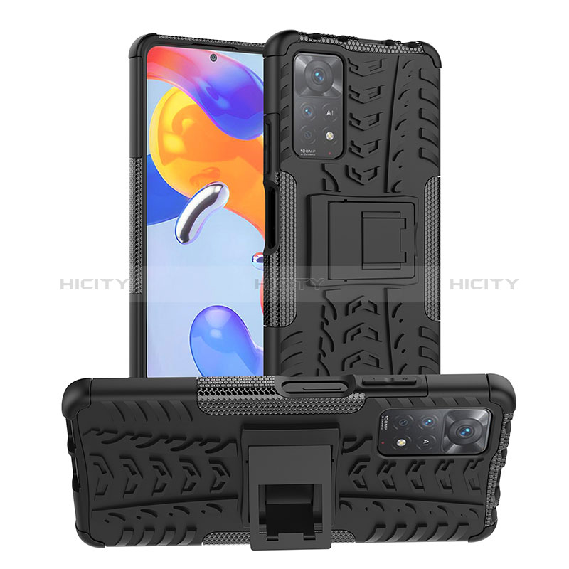 Funda Bumper Silicona y Plastico Mate Carcasa con Soporte JX1 para Xiaomi Redmi Note 11 Pro 4G Negro