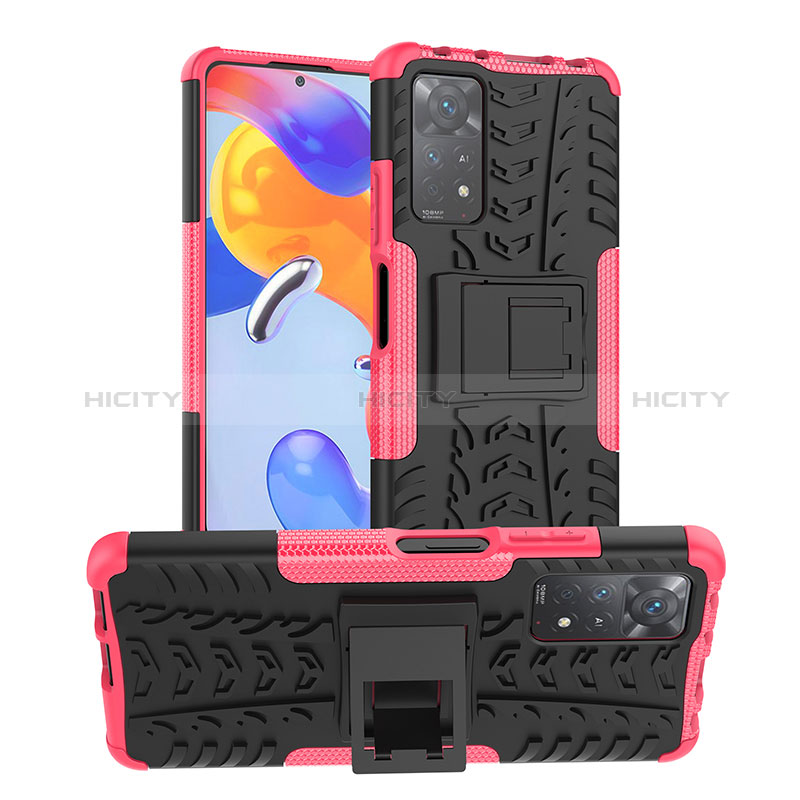 Funda Bumper Silicona y Plastico Mate Carcasa con Soporte JX1 para Xiaomi Redmi Note 12 Pro 4G Rosa Roja