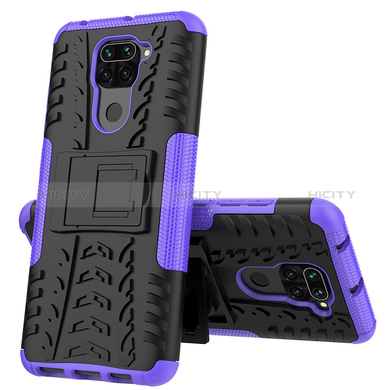 Funda Bumper Silicona y Plastico Mate Carcasa con Soporte JX1 para Xiaomi Redmi Note 9