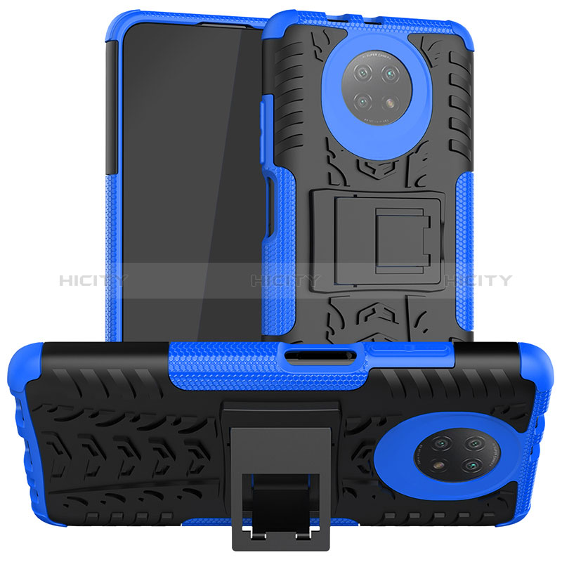 Funda Bumper Silicona y Plastico Mate Carcasa con Soporte JX1 para Xiaomi Redmi Note 9 5G Azul