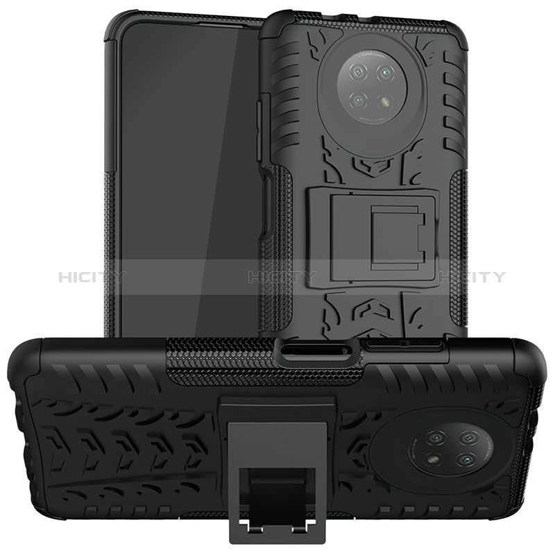 Funda Bumper Silicona y Plastico Mate Carcasa con Soporte JX1 para Xiaomi Redmi Note 9 5G Negro