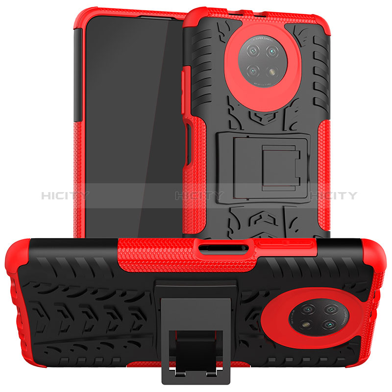 Funda Bumper Silicona y Plastico Mate Carcasa con Soporte JX1 para Xiaomi Redmi Note 9 5G Rojo