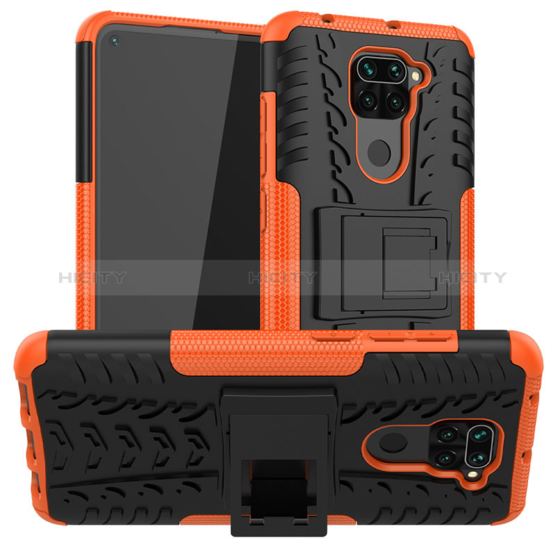 Funda Bumper Silicona y Plastico Mate Carcasa con Soporte JX1 para Xiaomi Redmi Note 9 Naranja