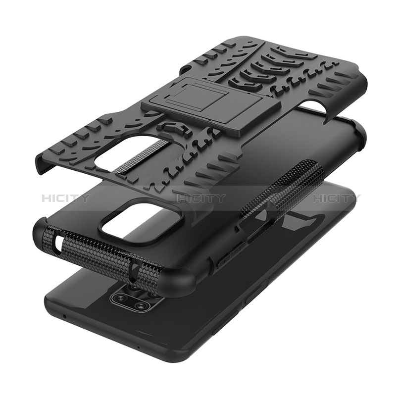 Funda Bumper Silicona y Plastico Mate Carcasa con Soporte JX1 para Xiaomi Redmi Note 9 Pro