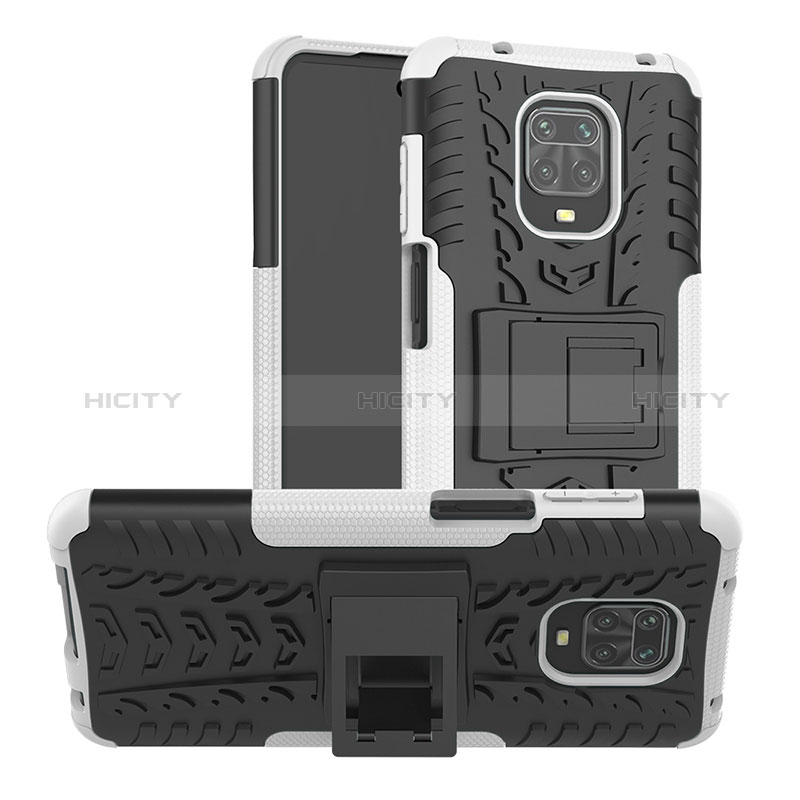 Funda Bumper Silicona y Plastico Mate Carcasa con Soporte JX1 para Xiaomi Redmi Note 9 Pro Max Plata