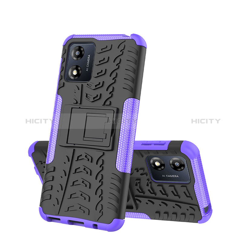 Funda Bumper Silicona y Plastico Mate Carcasa con Soporte JX2 para Motorola Moto E13 Morado