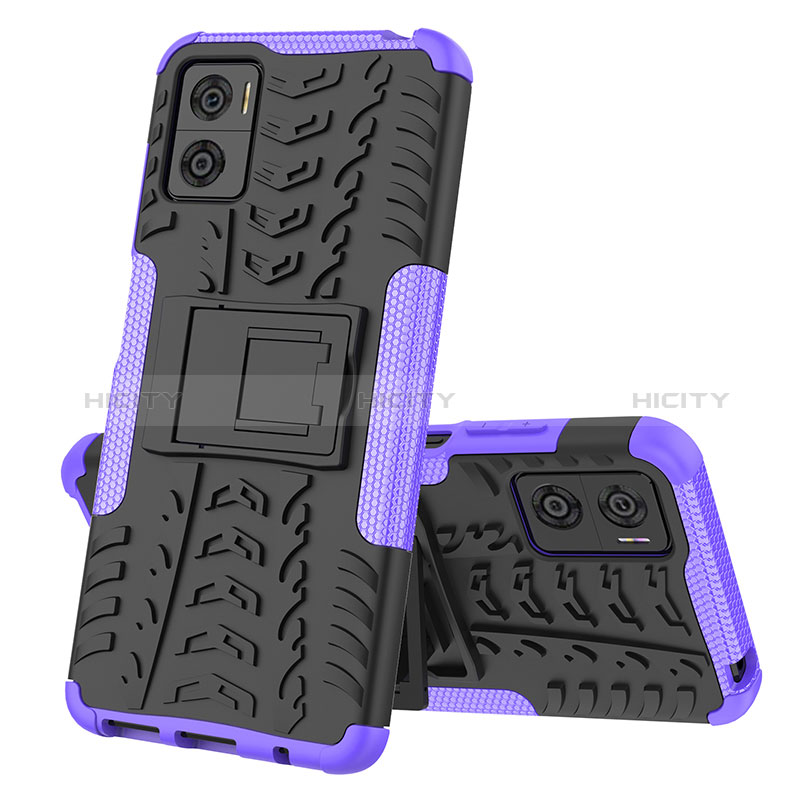 Funda Bumper Silicona y Plastico Mate Carcasa con Soporte JX2 para Motorola Moto E22i Morado