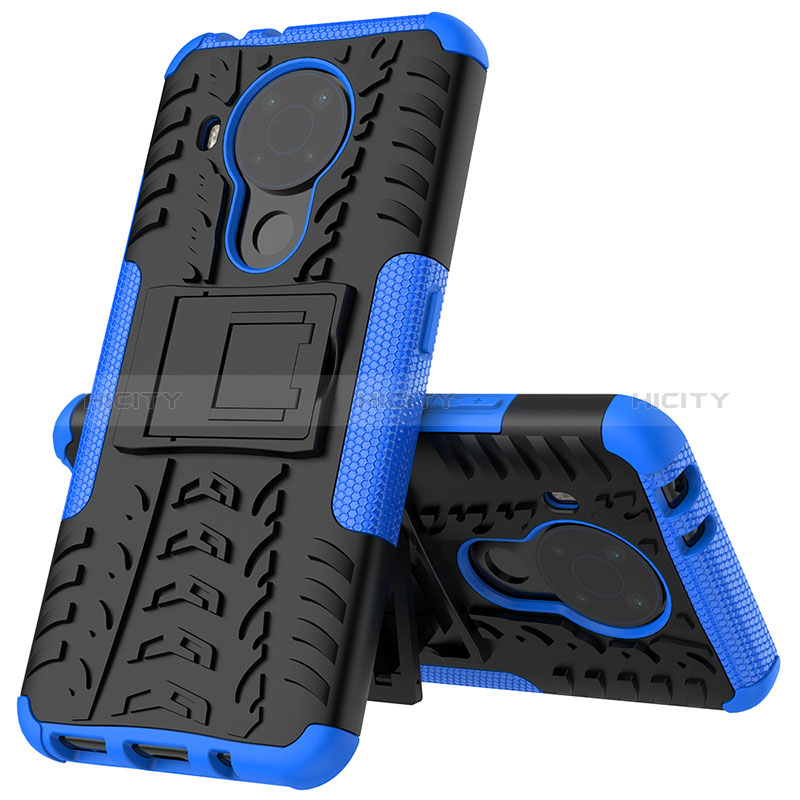 Funda Bumper Silicona y Plastico Mate Carcasa con Soporte JX2 para Nokia 5.4 Azul