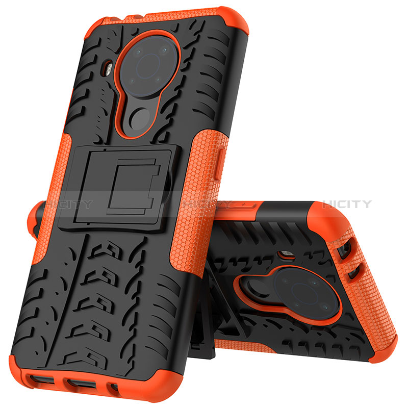 Funda Bumper Silicona y Plastico Mate Carcasa con Soporte JX2 para Nokia 5.4 Naranja