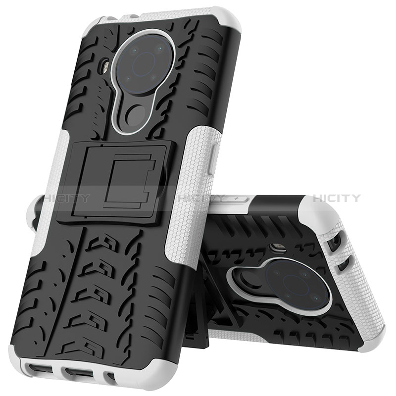 Funda Bumper Silicona y Plastico Mate Carcasa con Soporte JX2 para Nokia 5.4 Plata