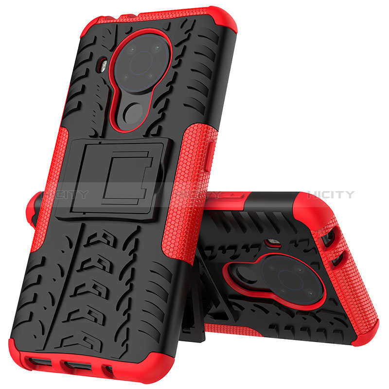 Funda Bumper Silicona y Plastico Mate Carcasa con Soporte JX2 para Nokia 5.4 Rojo