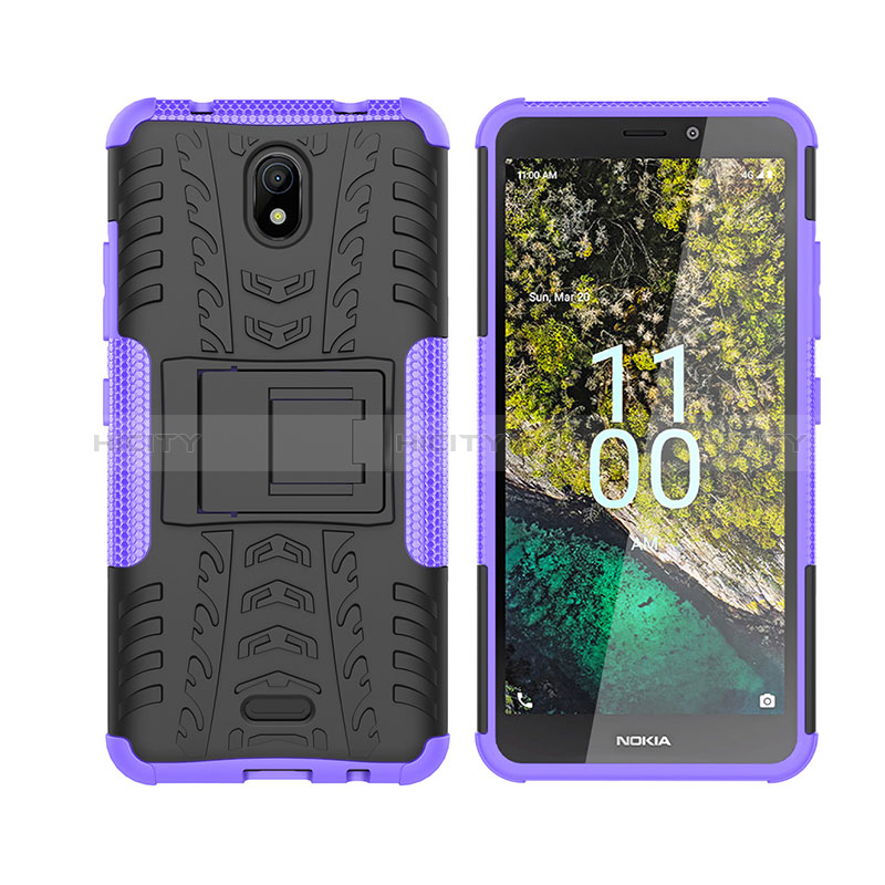 Funda Bumper Silicona y Plastico Mate Carcasa con Soporte JX2 para Nokia C100 Morado