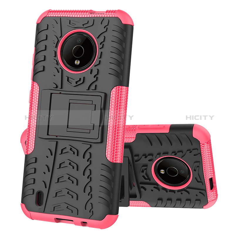 Funda Bumper Silicona y Plastico Mate Carcasa con Soporte JX2 para Nokia C200 Rosa Roja