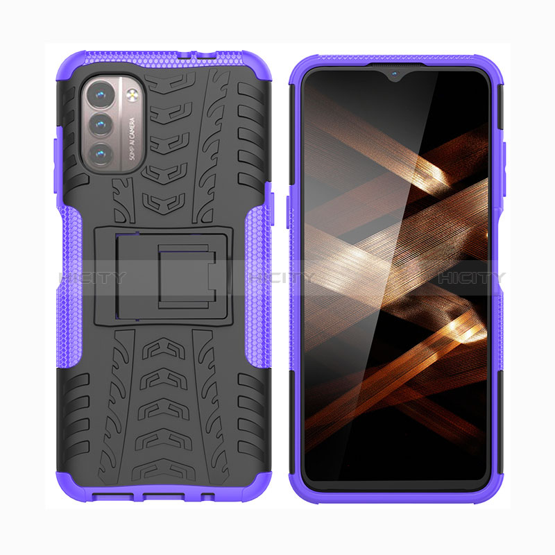 Funda Bumper Silicona y Plastico Mate Carcasa con Soporte JX2 para Nokia G11 Morado