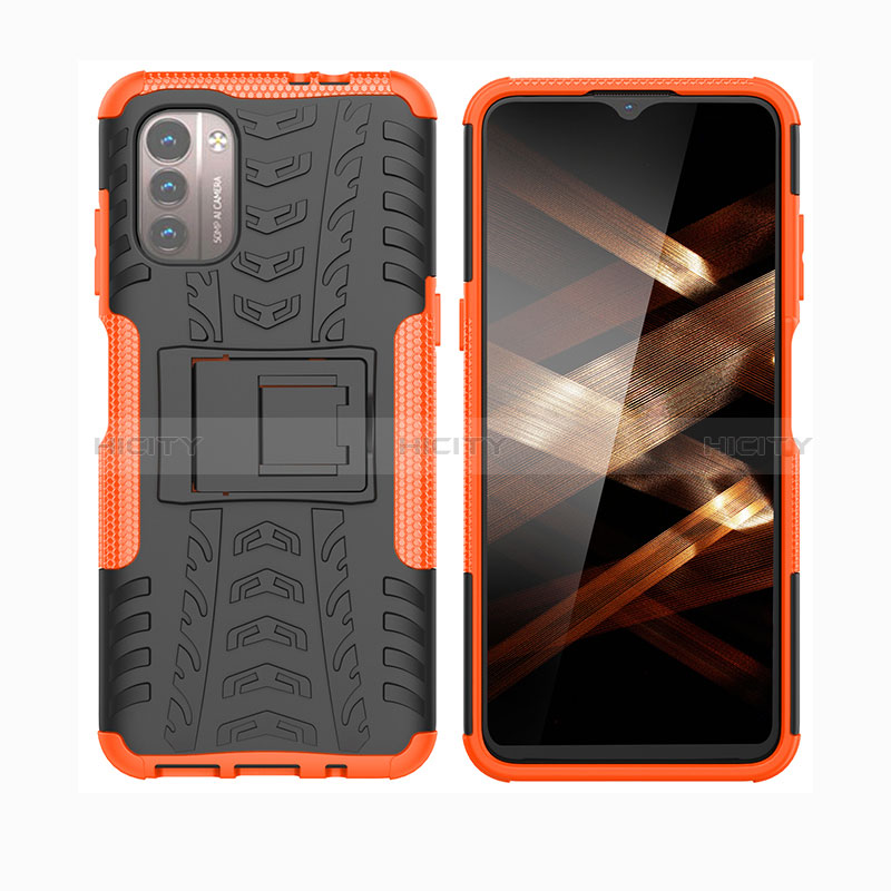 Funda Bumper Silicona y Plastico Mate Carcasa con Soporte JX2 para Nokia G11 Naranja