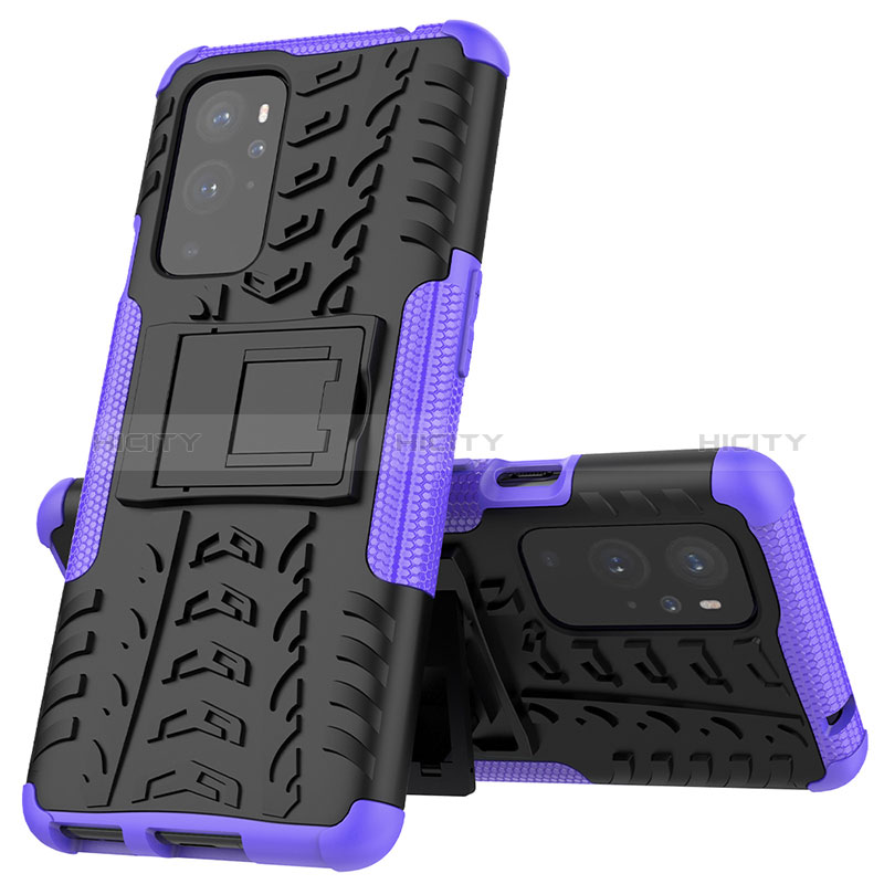 Funda Bumper Silicona y Plastico Mate Carcasa con Soporte JX2 para OnePlus 9 Pro 5G Morado