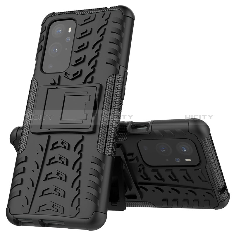 Funda Bumper Silicona y Plastico Mate Carcasa con Soporte JX2 para OnePlus 9 Pro 5G Negro