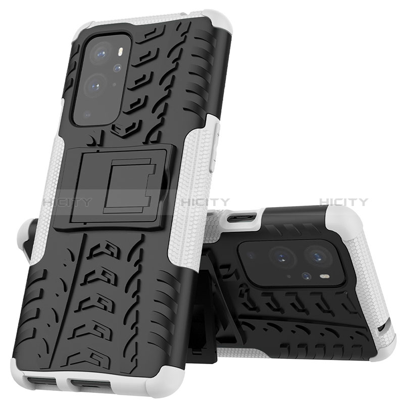 Funda Bumper Silicona y Plastico Mate Carcasa con Soporte JX2 para OnePlus 9 Pro 5G Plata