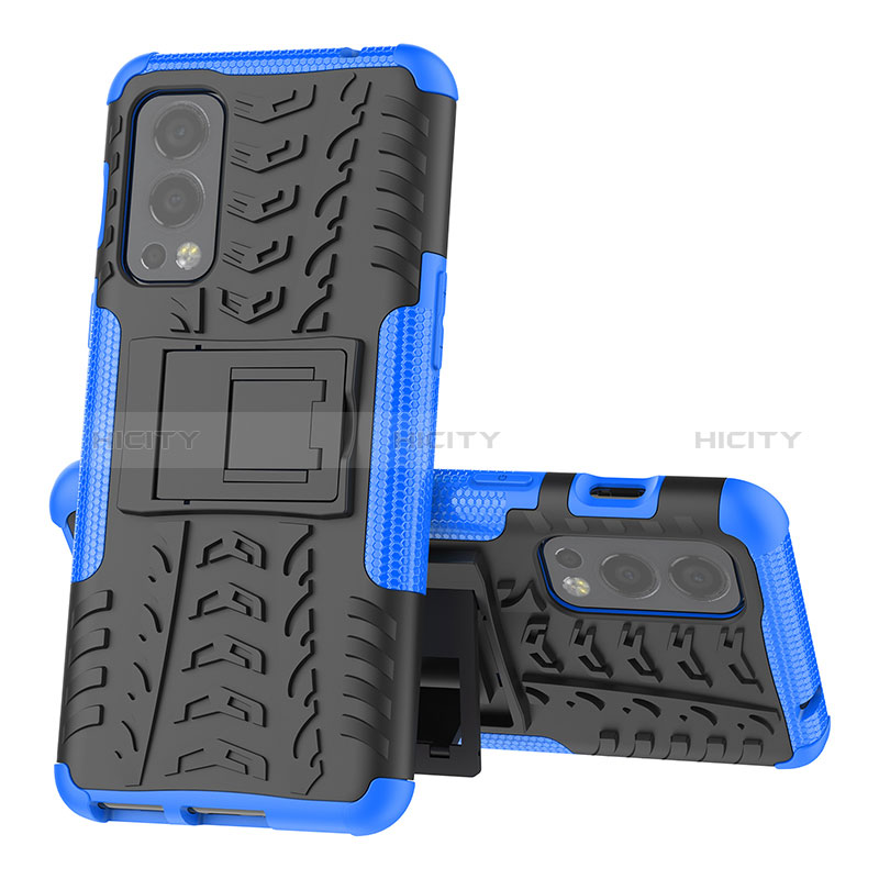 Funda Bumper Silicona y Plastico Mate Carcasa con Soporte JX2 para OnePlus Nord 2 5G Azul