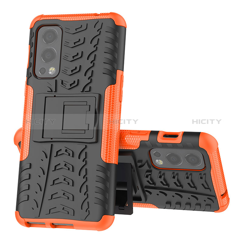 Funda Bumper Silicona y Plastico Mate Carcasa con Soporte JX2 para OnePlus Nord 2 5G Naranja