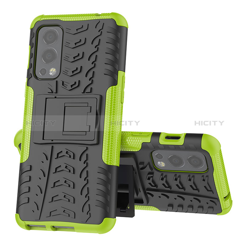 Funda Bumper Silicona y Plastico Mate Carcasa con Soporte JX2 para OnePlus Nord 2 5G Verde