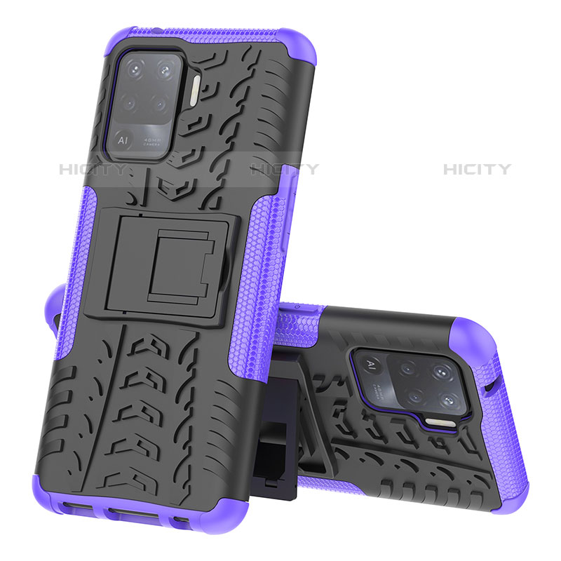 Funda Bumper Silicona y Plastico Mate Carcasa con Soporte JX2 para Oppo A94 4G Morado