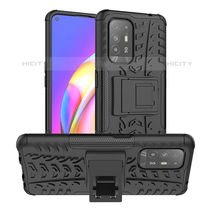 Funda Bumper Silicona y Plastico Mate Carcasa con Soporte JX2 para Oppo A95 5G Negro