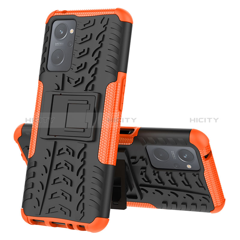 Funda Bumper Silicona y Plastico Mate Carcasa con Soporte JX2 para Oppo A96 4G Naranja