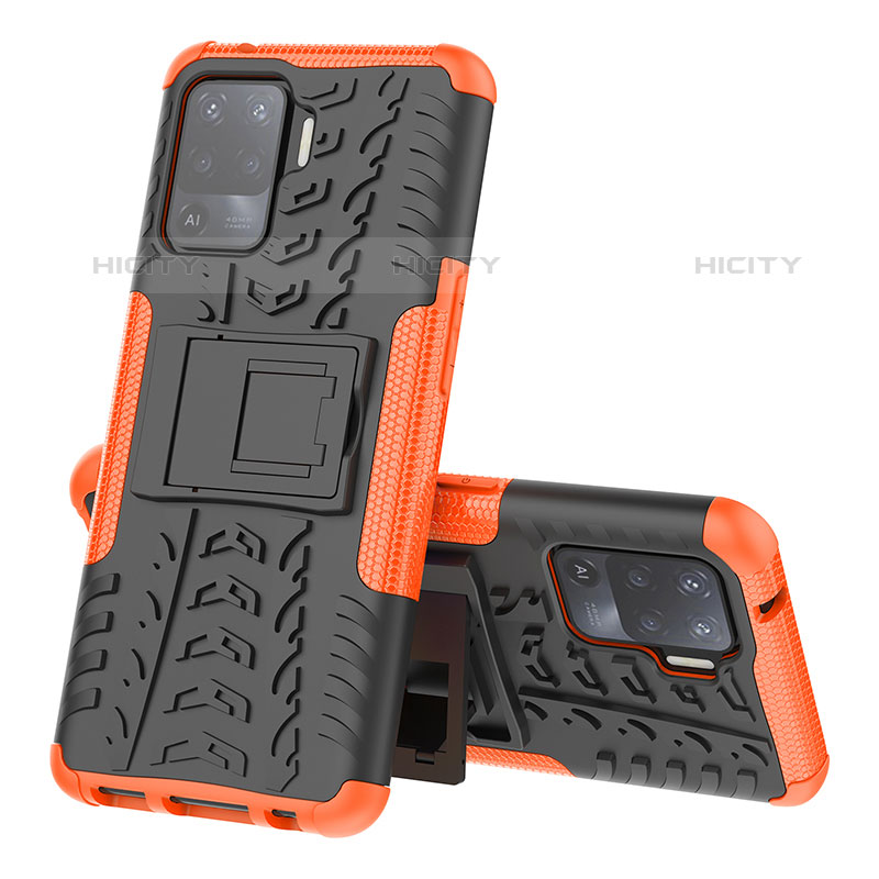 Funda Bumper Silicona y Plastico Mate Carcasa con Soporte JX2 para Oppo Reno5 Lite Naranja