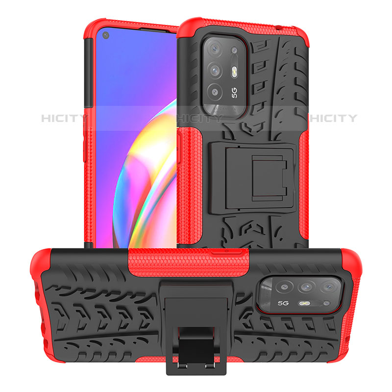 Funda Bumper Silicona y Plastico Mate Carcasa con Soporte JX2 para Oppo Reno5 Z 5G Rojo