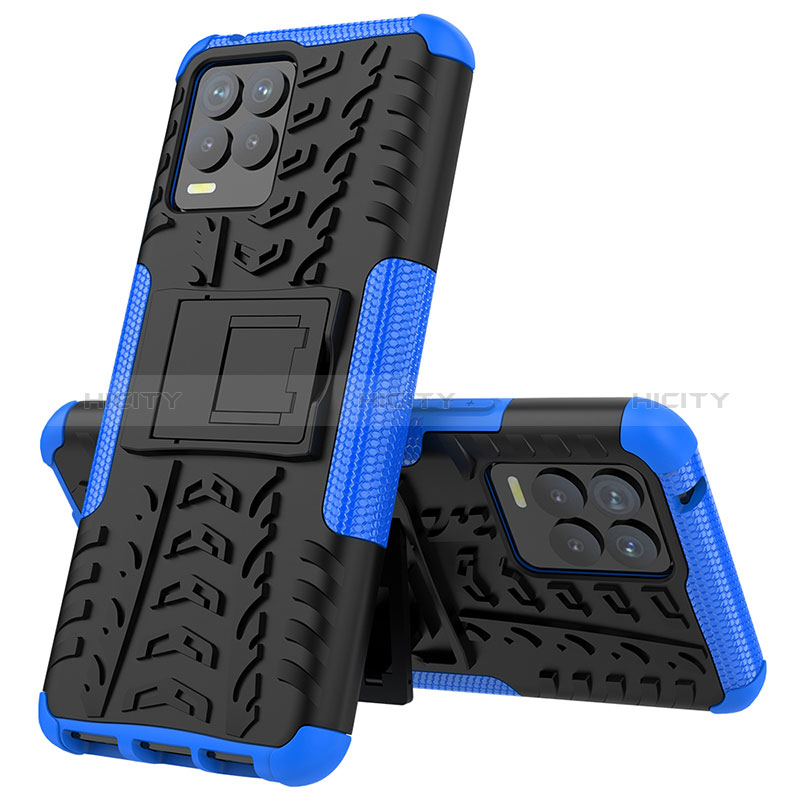 Funda Bumper Silicona y Plastico Mate Carcasa con Soporte JX2 para Realme 8 4G Azul