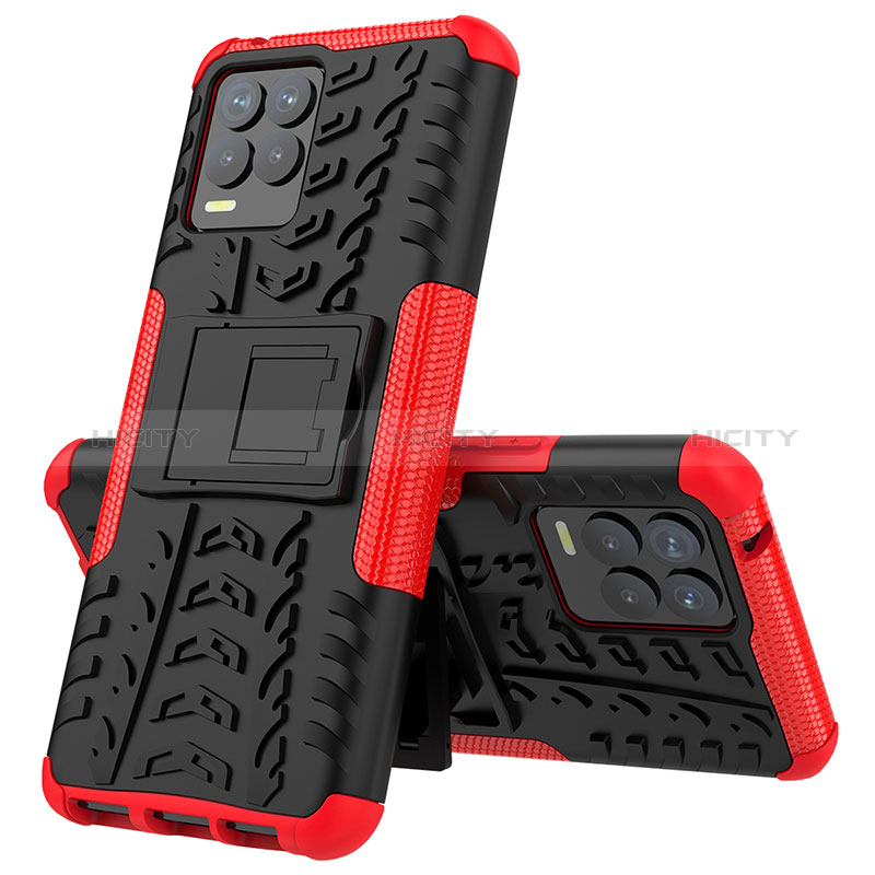 Funda Bumper Silicona y Plastico Mate Carcasa con Soporte JX2 para Realme 8 4G Rojo