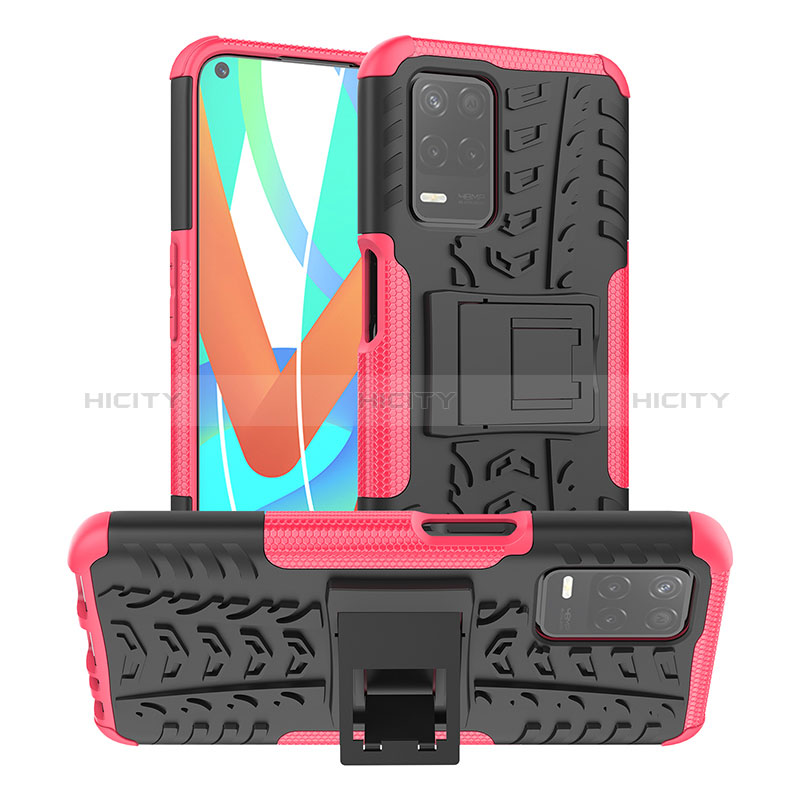 Funda Bumper Silicona y Plastico Mate Carcasa con Soporte JX2 para Realme 8 5G Rosa Roja