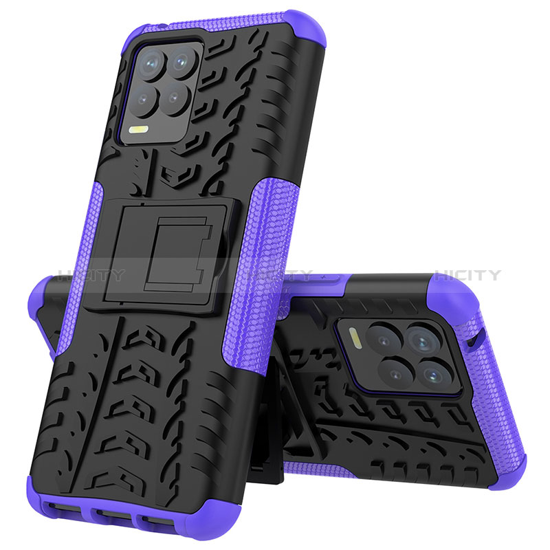 Funda Bumper Silicona y Plastico Mate Carcasa con Soporte JX2 para Realme 8 Pro Morado