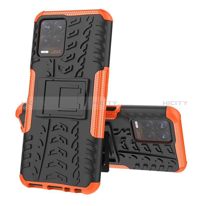 Funda Bumper Silicona y Plastico Mate Carcasa con Soporte JX2 para Realme 8i Naranja