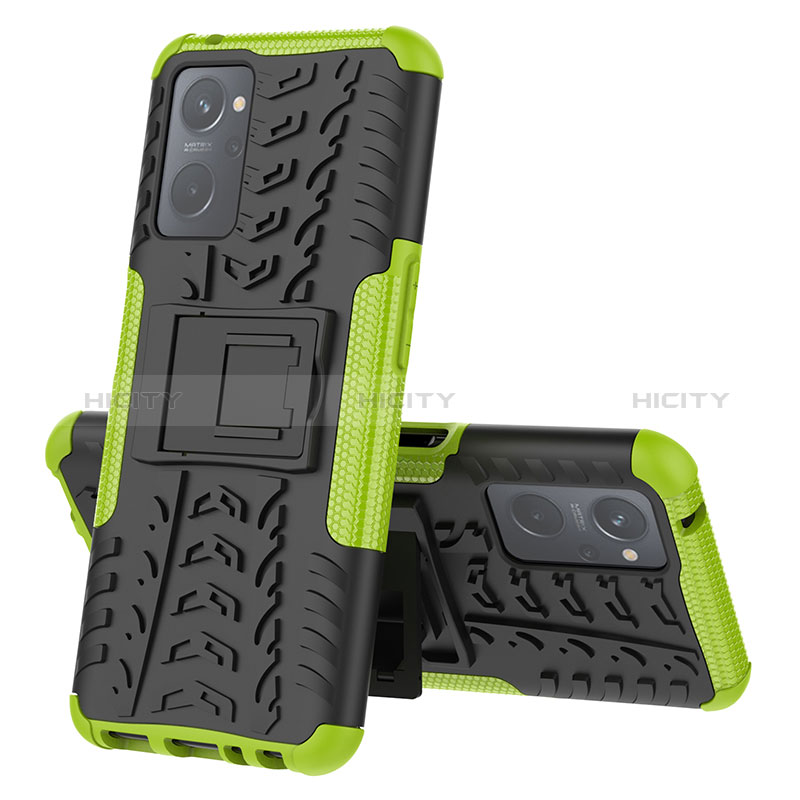 Funda Bumper Silicona y Plastico Mate Carcasa con Soporte JX2 para Realme 9i 4G Verde