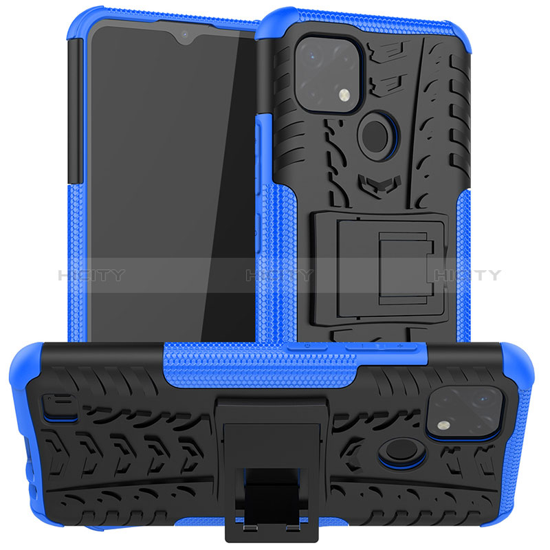 Funda Bumper Silicona y Plastico Mate Carcasa con Soporte JX2 para Realme C11 (2021) Azul