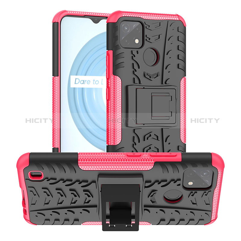 Funda Bumper Silicona y Plastico Mate Carcasa con Soporte JX2 para Realme C21Y Rosa Roja